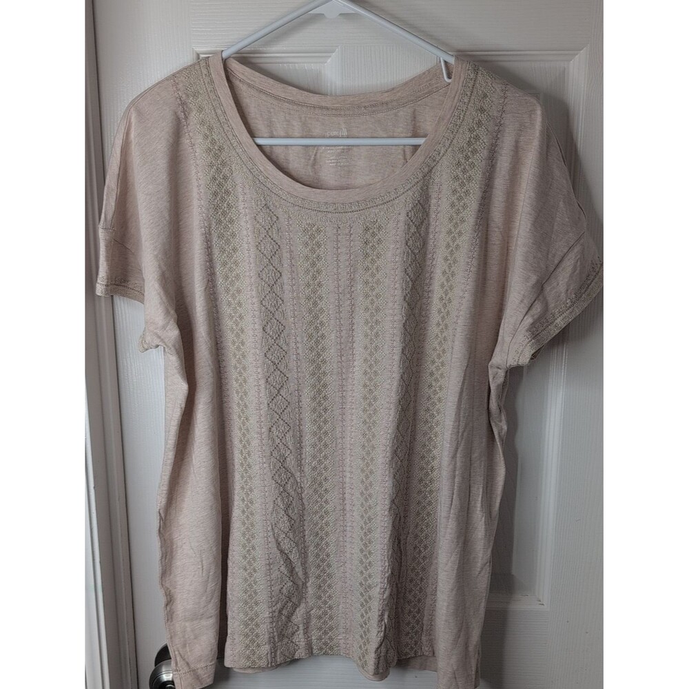 J. Jill Purejill Cotton  Beige Embroidered Short Sleeve Top Size L
